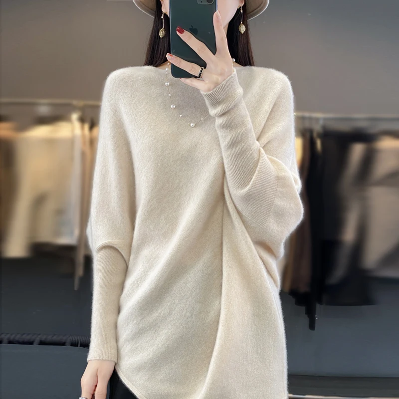 100%Pure Wool Cashmere Sweater Women\'s Clothing O-Neck Pullover Fashion Korean Length Shirt Autumn Winter Knitted Top Large size