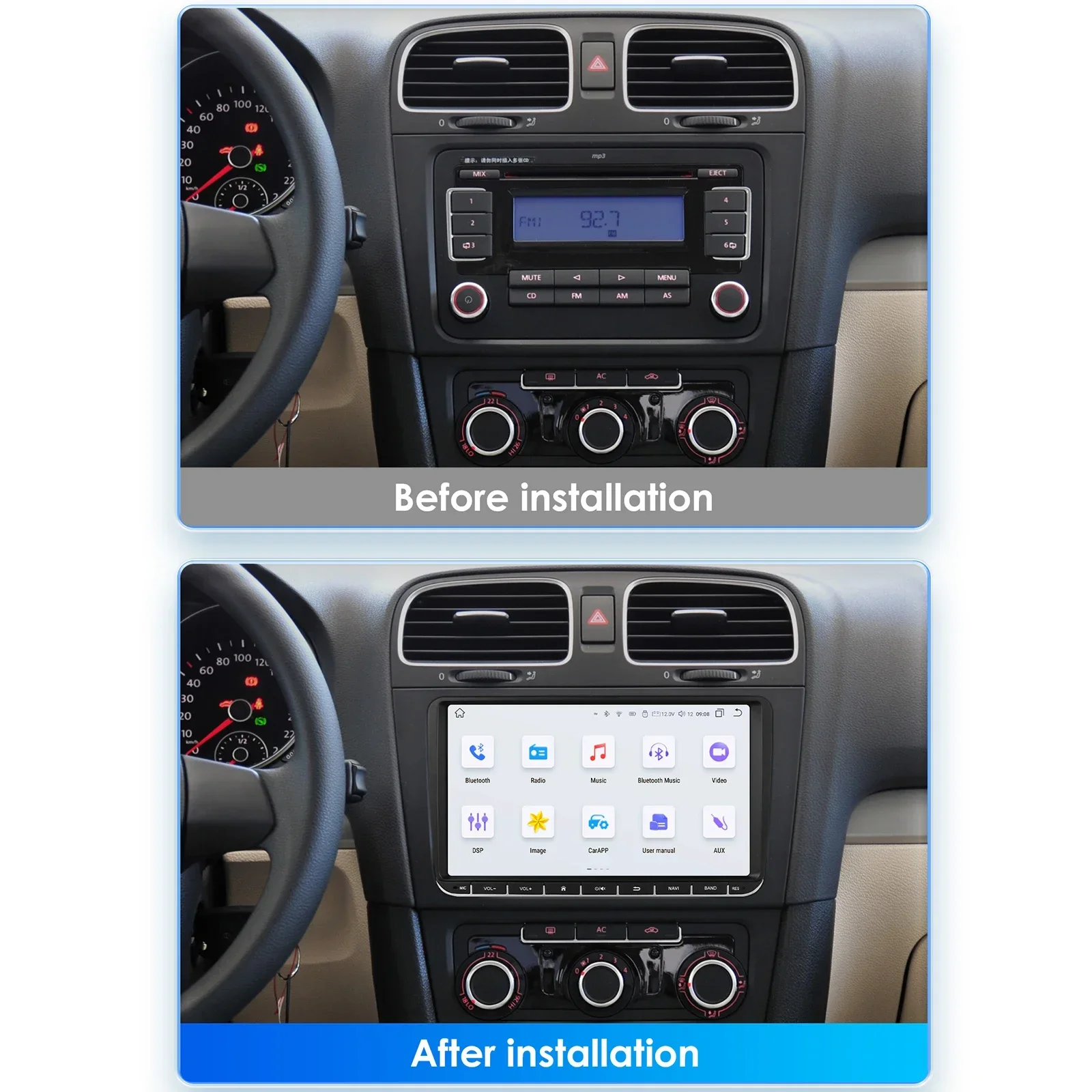 Reproductor Multimedia GPS de Radio para coche 4G Android 14 2 Din para VW/Volkswagen/Golf/Passat/b7/b6/Skoda/Seat/Octavia/Polo/Tiguan Autoradio 3