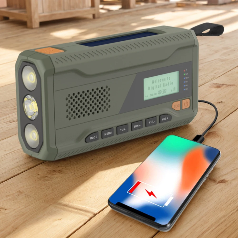 Portable DAB FM Radio with Flashlight BT Speaker Emergency Radio Rechargeable Solar Radio for Emergency Camping Storm Survival