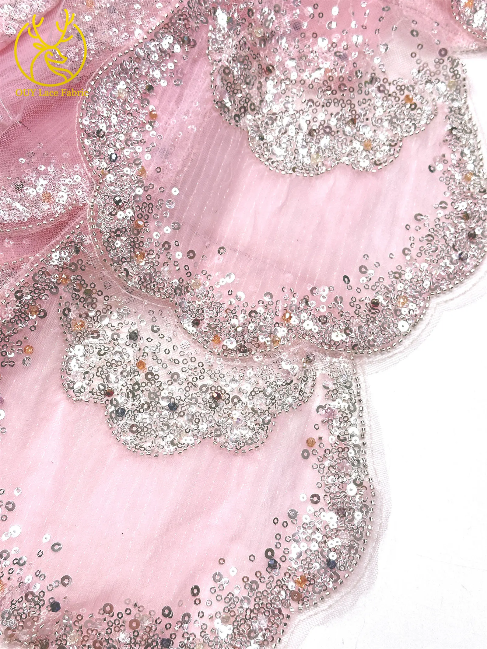 3D-Stickerei mit Pailletten und Perlen, marineblaue afrikanische Spitze, französischer Tüll, Netzspitze für Braut, Hochzeit, DIY, handgemachtes Nähen – Detail 21
