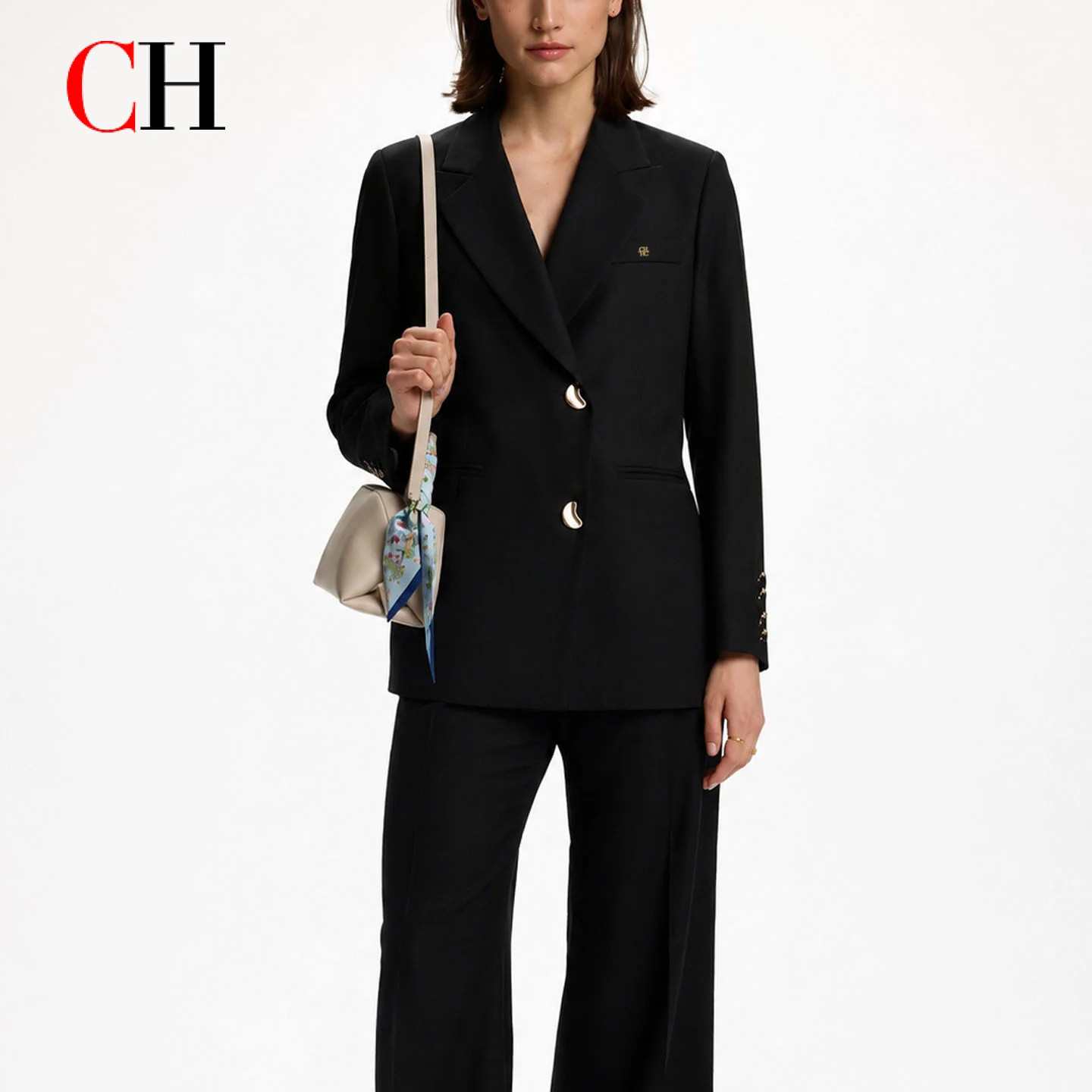 CH Women Black Blazer Jacket Elegant Long Sleeve Office Workwear Slim Fit Formal Business Casual Outerwear