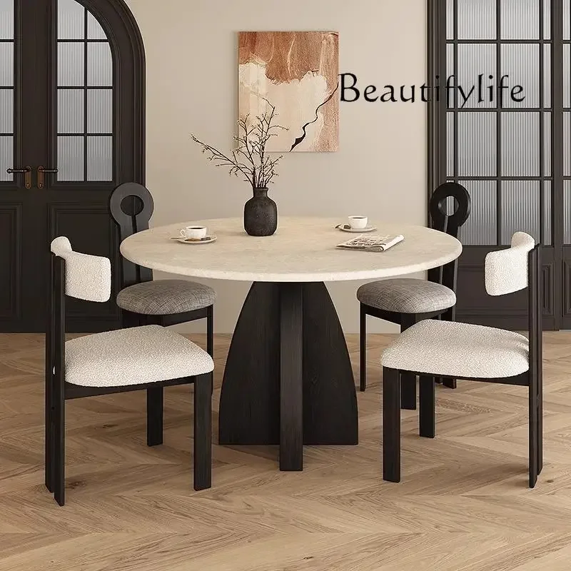 

Обеденный стол U Nordic Retro из натурального травертина и массива орехового дерева, круглый, дизайнерский, для дома