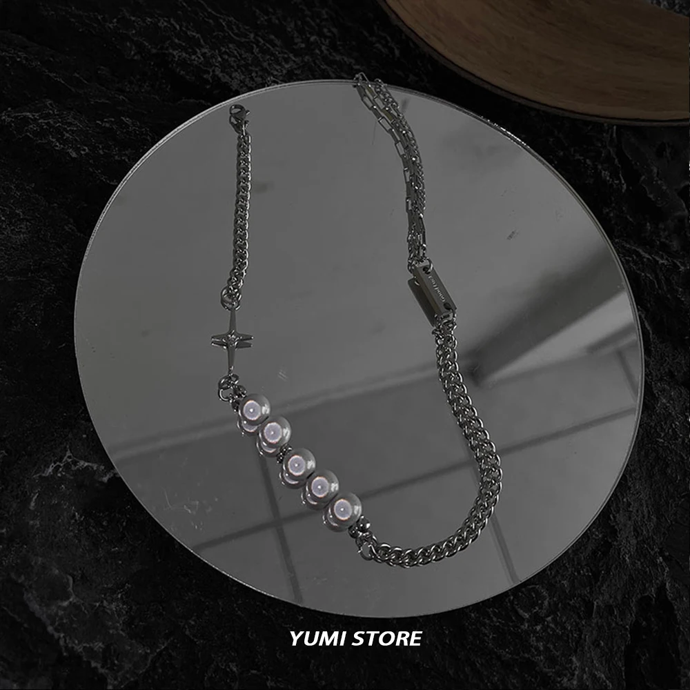 Titanium Steel Luminous Pearl Necklace For Men Woman Trendy Hip Hop Kpop Design Luxury Unisex Clavicle Choker Jewelry Wholesale
