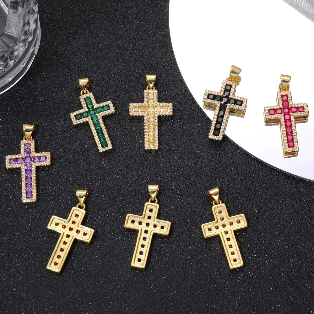 Juya DIY religiösen Schmuck liefert handgemachte bunte Zirkonia 18 Karat echt vergoldet Saint Christian Cross Charms Großhandel – Detail 10