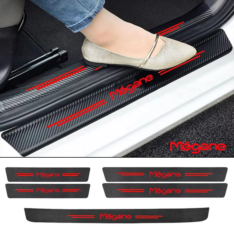 Carbon Leather Fiber Car Door Sill Plate For Renault Megane Logo Rear Trunk Bumper Threshold Anti Scratch Strips Car Accessories
