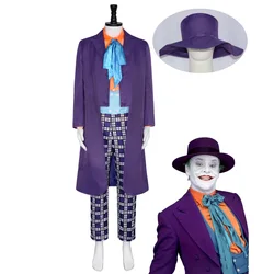 Movie Jack Napier Cosplay Costume 1989 the joker Jack Nelson Joker Purple Suit Hat Uniform Outfits Halloween Fancy Set