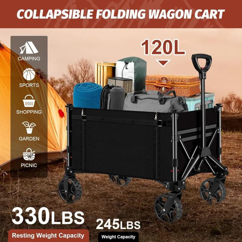 Wagon Cart with Wheels Foldable Wagon Folding Outdoor Utility Wagon Grocery Wagon for Camping Shopping