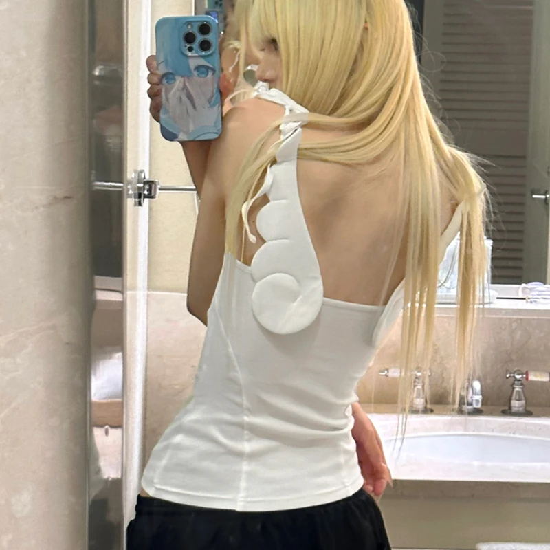 Asas de anjo camisola feminina verão ins sem mangas doce feriado diário com decote em u topos