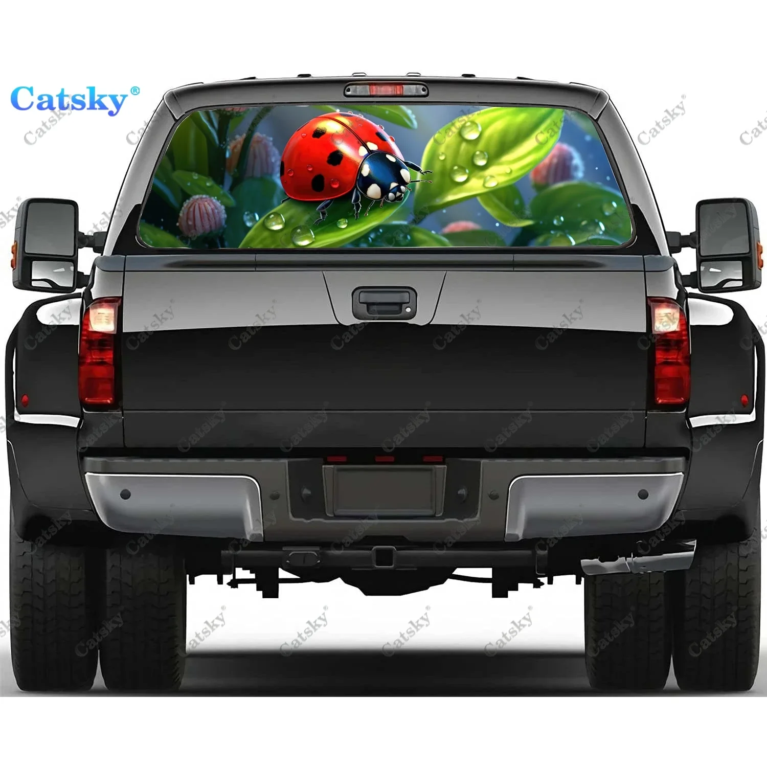 

Ladybug on Saisies Field Rear Window Decal Fit Pickup,Truck,Car Universal See Through Perforated Back Windows Vinyl Sticker