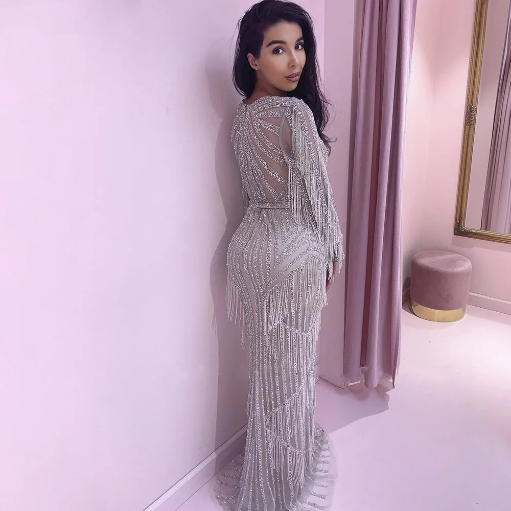 女性のためのフィッシュテールの形をした豪華なドレス,結婚式のためのイブニングドレス,長袖