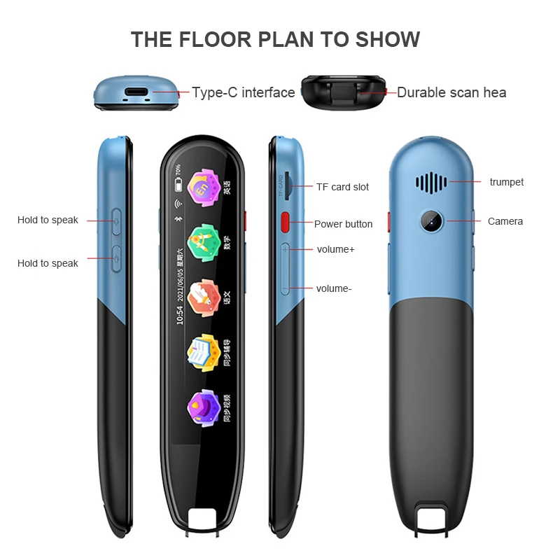 Escáner Digital de inglés, chino, alemán, español y francés, traductor de idiomas y bolígrafo de traducción de escaneo, lector de bolígrafos C