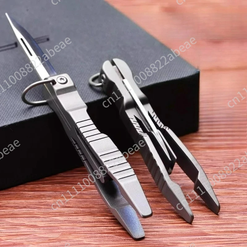 Outdoor Multifunctional Titanium Alloy Pendant Keychain Small EDC Tools Metal Portable Tweezers Knife
