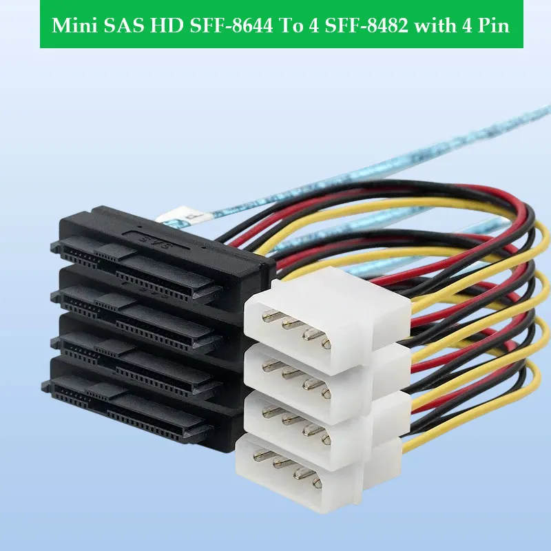 

Высокоскоростной кабель ADT-Link Mini SAS HD SFF-8644 на 4 SFF-8482 с большим 4-контактным кабелем для передачи данных на жесткий диск Дополнительно 0,5 м 1 м 2 м 3 м