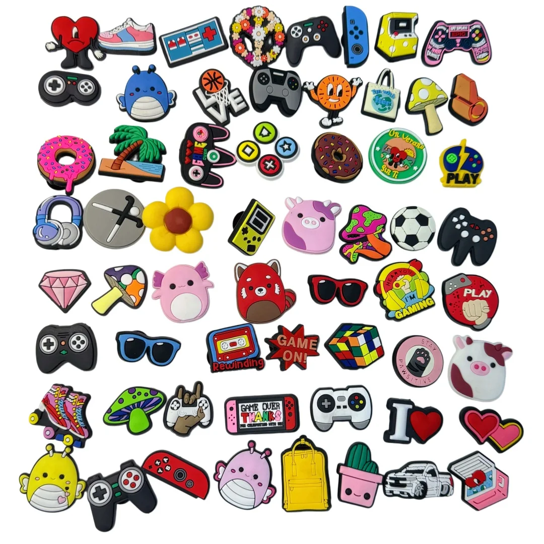 Mixed Cool Game Cartoon PVC Sandals Shoe Charms Donut Animal Flower Mushroom Shoe Decor Clog Sandals Shoe Buckle Accesories