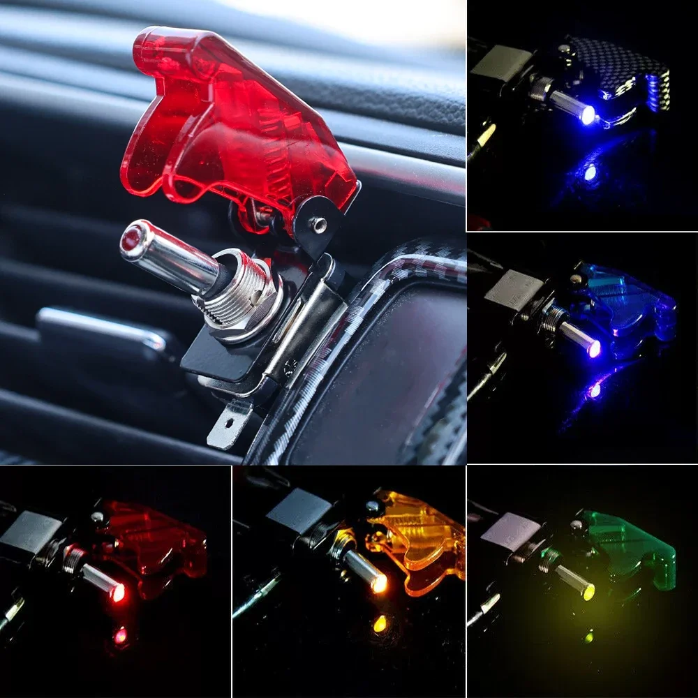 LED Toggle Switch ON Off 12V Blue Lighted Aircraft Safety Cover Heavy Duty 20A SPST 3 Pin Rocker for Automotive Cars Trucks