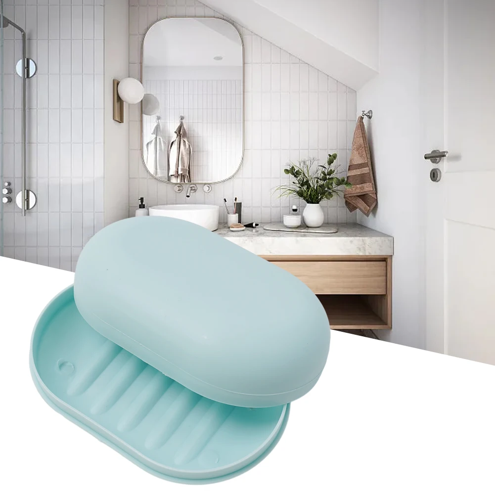 Portable Oval Soap Dish With Tight-Seal Lid For Travel Bathroom Shower Compact Soap Storage Container PP Material