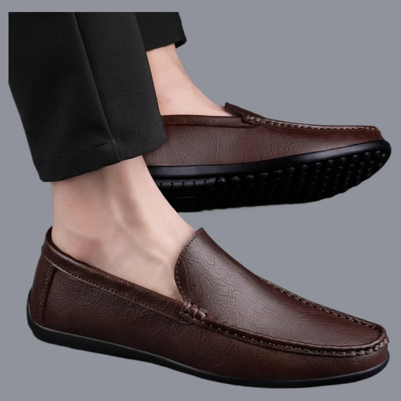 

Fashion Slip On Soft Flat Casual Adult Male Footwear Handmade Boat Shoes Genuine Leather Loafers Men Design Moccasin