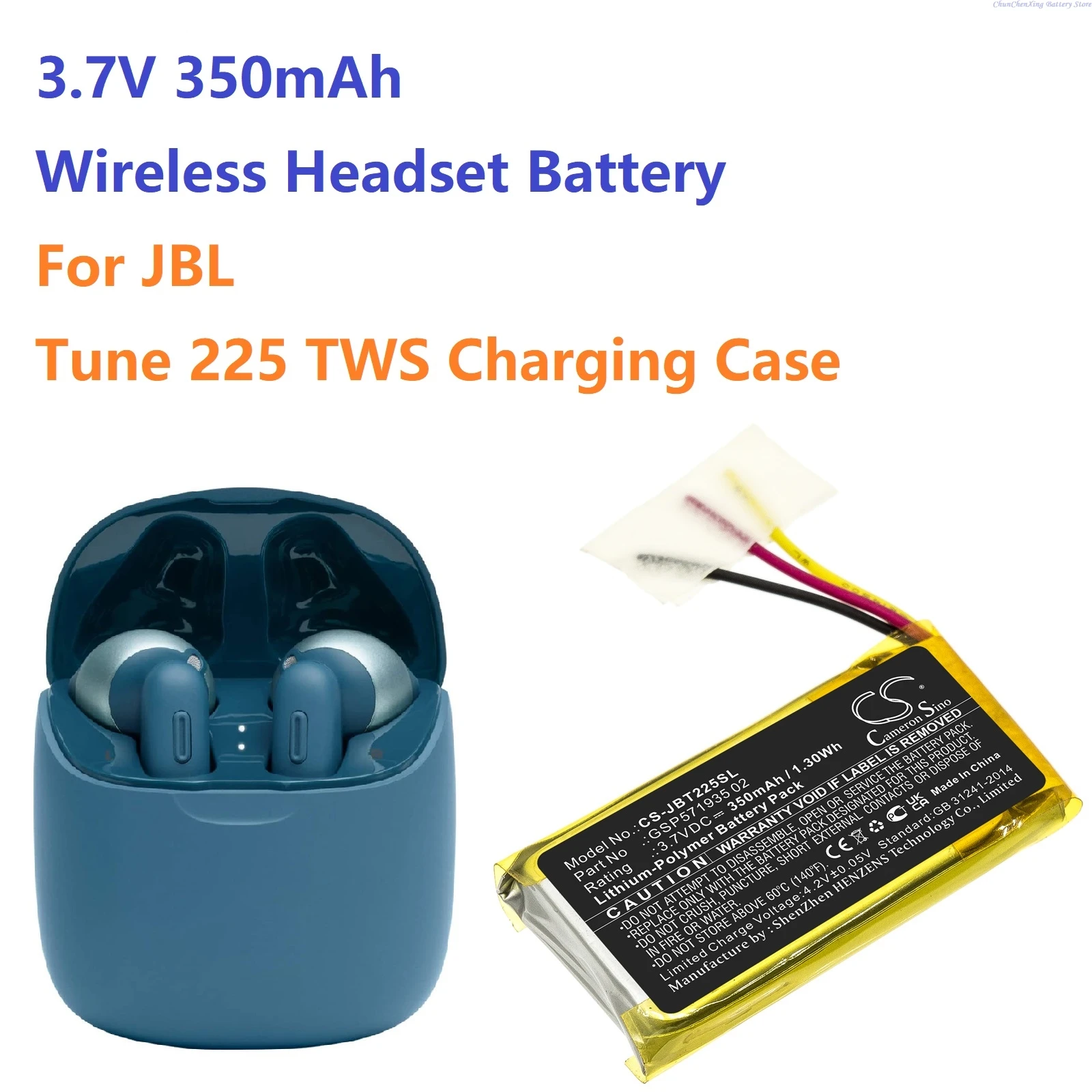 

Cameron Sino 3.7V 350mAh Wireless Headset battery GSP571935 02 for JBL Tune 225 TWS Charging Case +TOOLS KIT