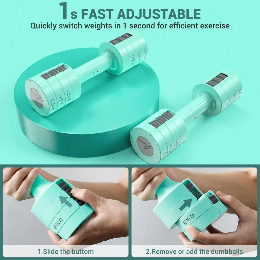 مجموعة أوزان يدوية قابلة للتعديل: مجموعة دمبل 5 رطل مكونة من قطعتين لكل 2 رطل 3 رطل 4 رطل 5 رطل أوزان مجانية سريعة الضبط الوزن 4 في 1 وزن