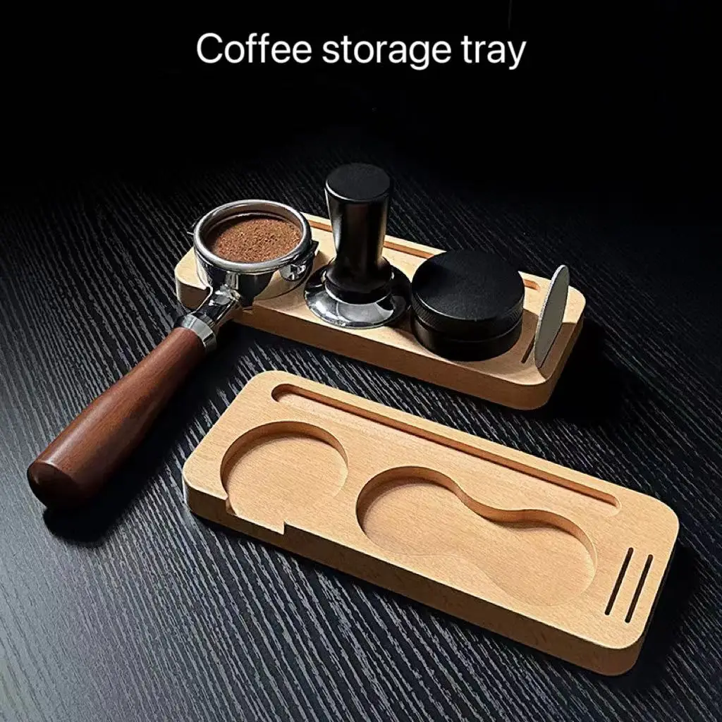 

Handmade Coffee Powder Holder Filling Pressing Base Natural Beech Wood Mat Vintage Coffee Hamer Storage Tray 51/53/58mm Handle