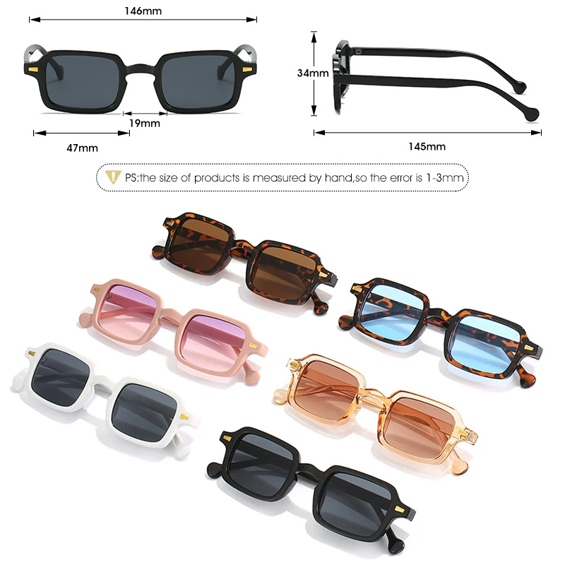 HBK Fashion Square Sunglasses Women Retro Rivets Decoration Gradient Shades UV400 Men Leopard Blue Rectangle Sun Glasses image 6
