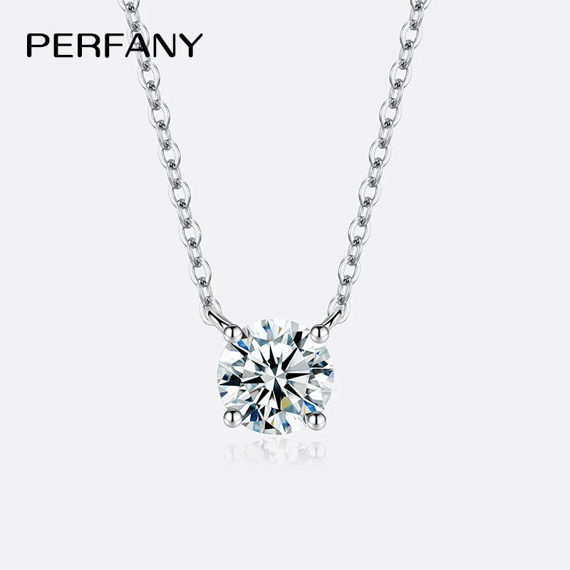 PERFANY 1-5 Carat Moissanite Necklace for Women S925 Pure Silver Diamond Classic Four Claw Pendant Wedding Jewelry