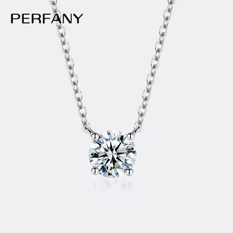 PERFANY Colar de moissanite de 1-5 quilates para mulheres S925 prata pura diamante clássico pingente de quatro garras joias de casamento