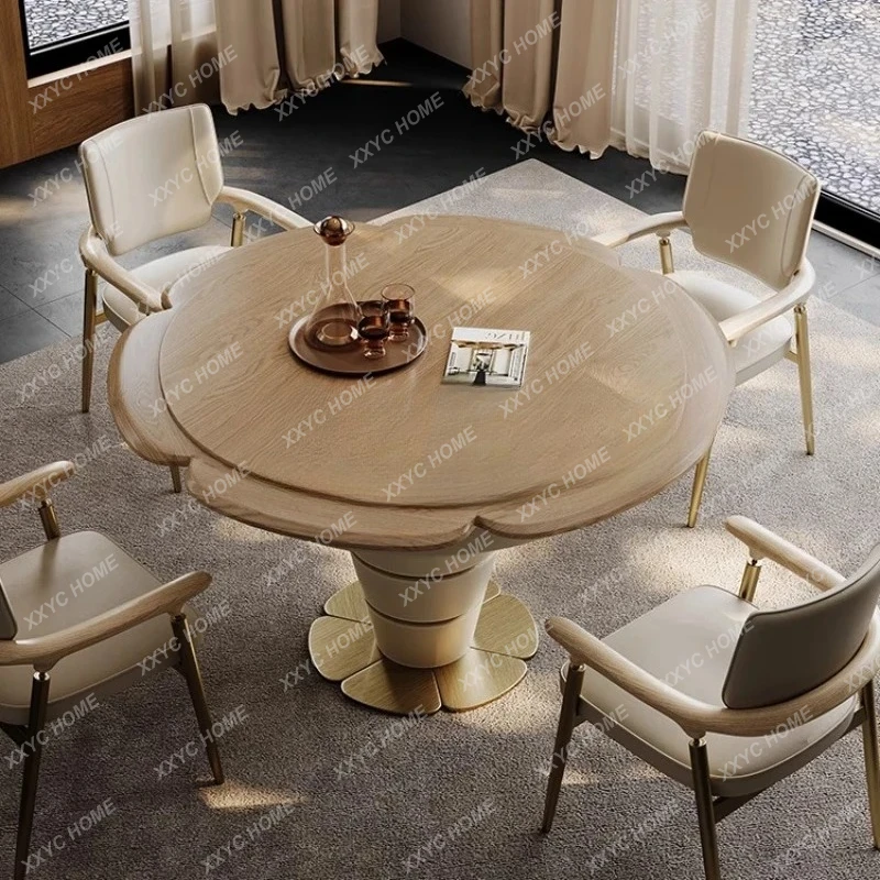 HHLXY Light Luxury Luxury Villa Clubhouse Modern Ash Wood Chess And Card Room Round Table Chair