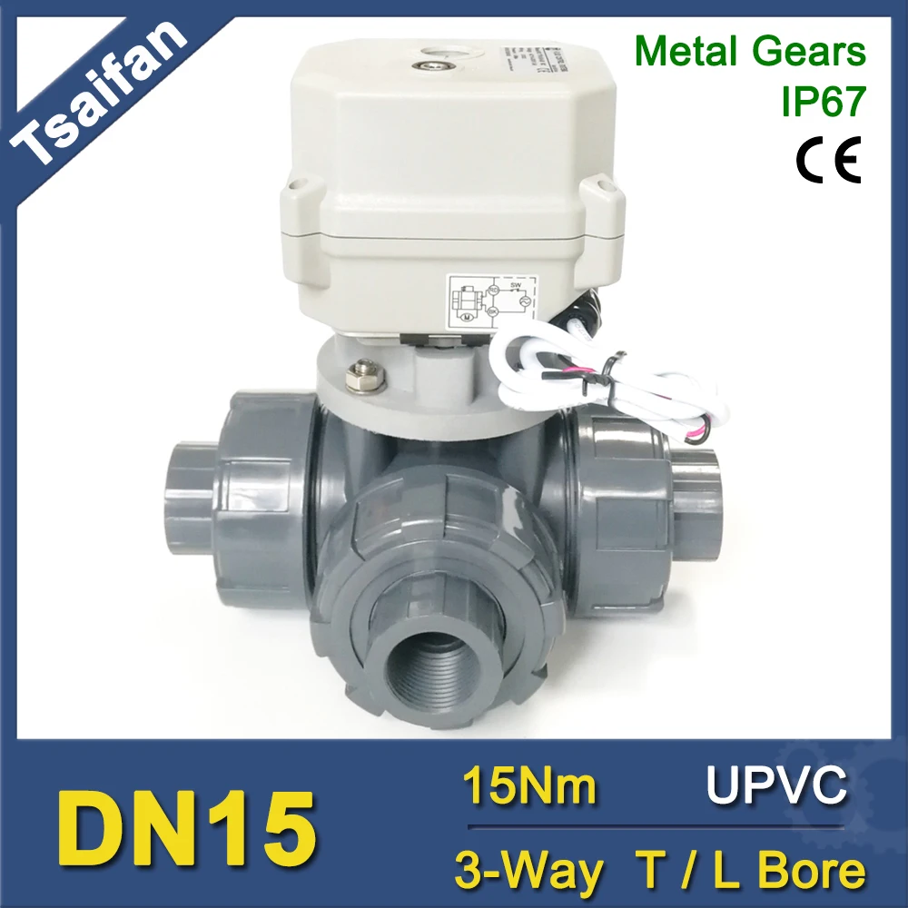 230V Electric Motorized 3-way Ball Valve with 15Nm Actuator, 1/2