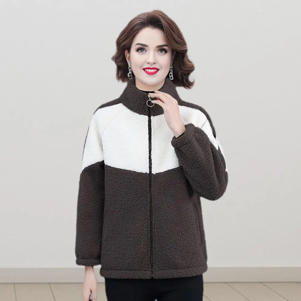 Women Winter Coat Thick Fleece Stand Collar Zip-up Cardigan Long Sleeves Cold-proof Outerwear Daily Wear Outdoor Jacket