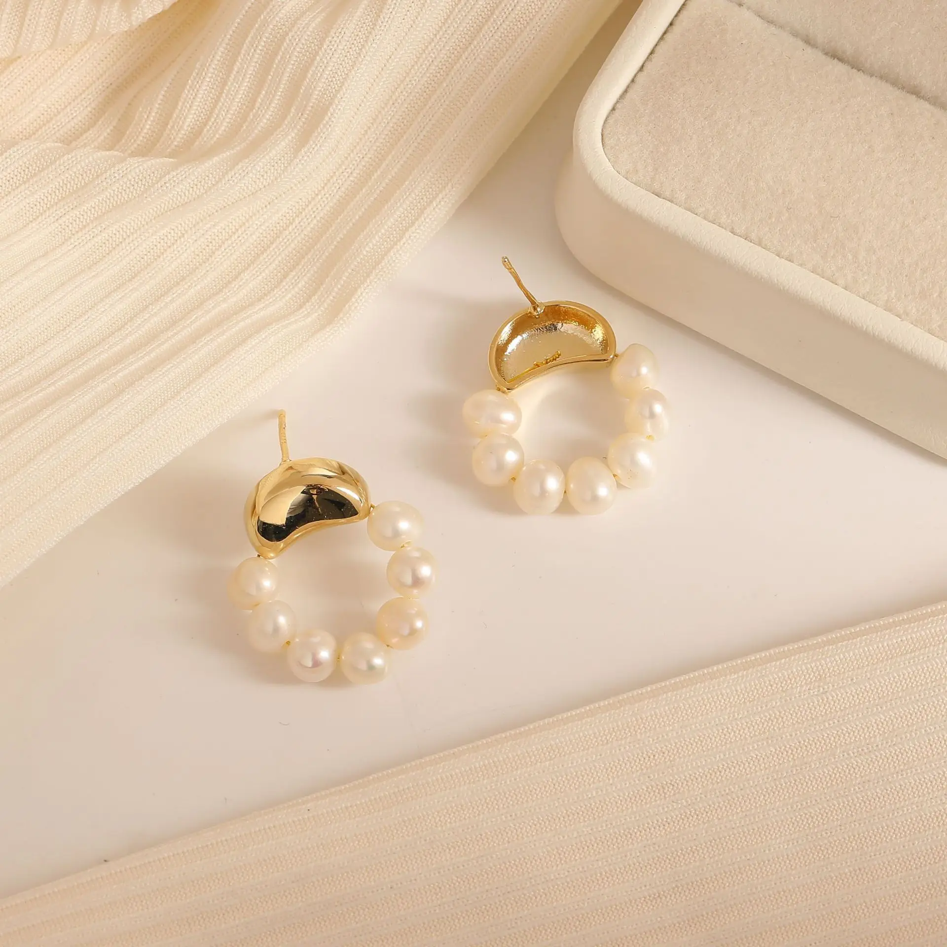 S925 Silver Ear Needle Stud Earrings  Natural Baroque Pearl With Geometric Brass 14kGold Filled Korea Jewelry for Women HYACINTH