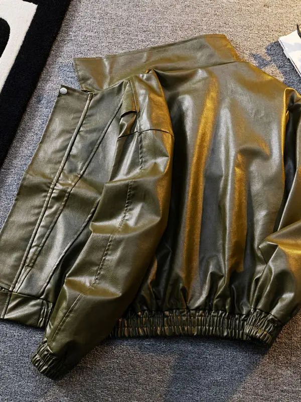 

American Sle Men's Leather Jaet Loose Motorcycle Faion Trendy Haome PU Leather Coat Autumn Winter New Arrival