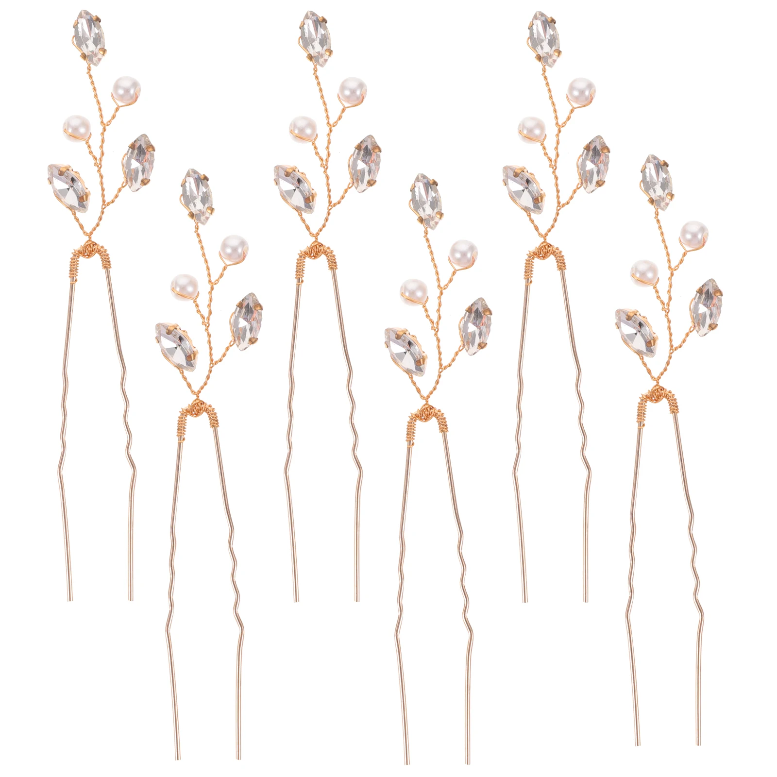 

6 Pcs Pearl Hairpins Rhinestone Decorated Wedding Accessories for Brides Lightweight Forks Easy to Match Hair Colors Styles Prom
