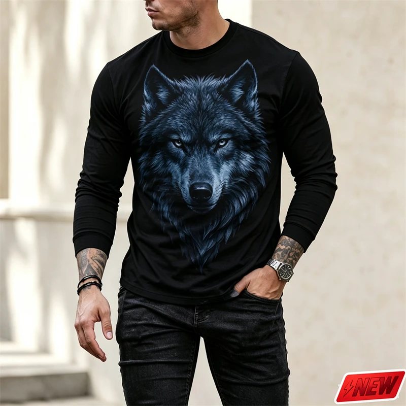 3D Print Owl Graphic Long Sleeve T-Shirt Men Realistic Animal Pattern Trend Cool Crew Neck Top Casual Streetwear Daily Wear Tee