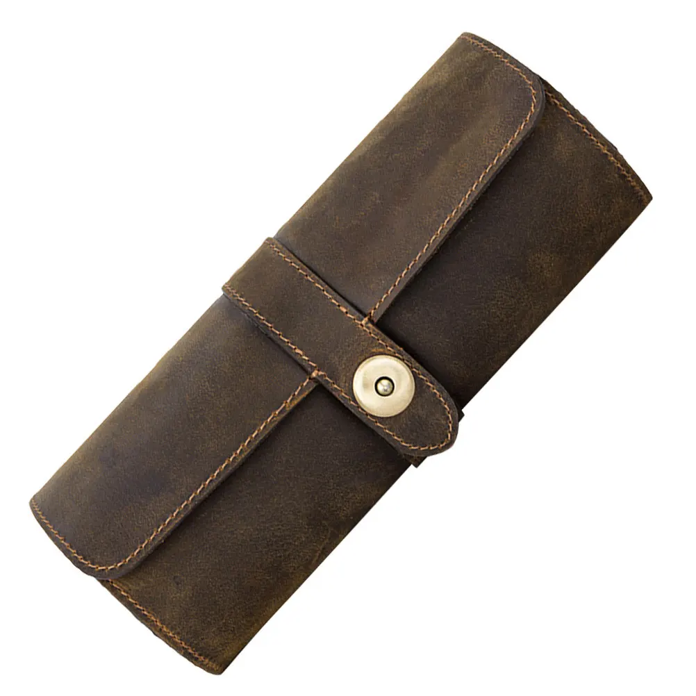 

Круглая коробка для часов на 2 слота, портативный органайзер для хранения часов, винтажный стиль, экологичный чехол из воловьей кожи для личного использования