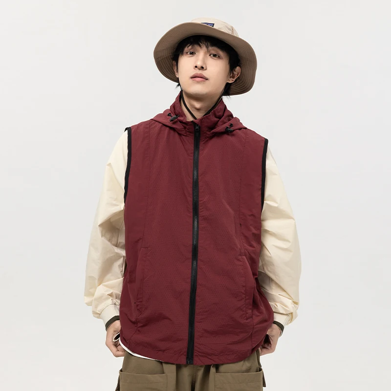 Men Women Basic Fashion Outdoor Casual Loose Hooded Vest Jacket Japanese Retro Loose Sleeveless Coat Waistcoat Biker Vest