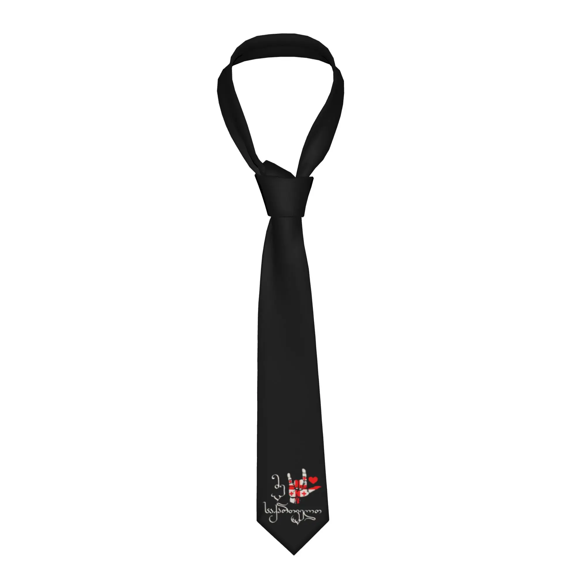 Love Sign and Georgia Flag  Tie Mens Fashion Silk Georgian Patriotic Gift Neckties for Office
