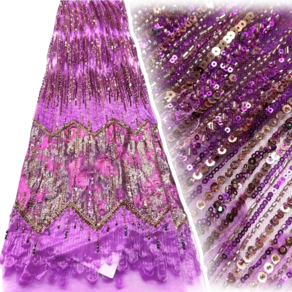 

African Beads Lace Fabric 2026 High Quality 3D Embroidery Nigerian Sequins Bridal French Tulle Lace Fabric For Dress Sew CC1951