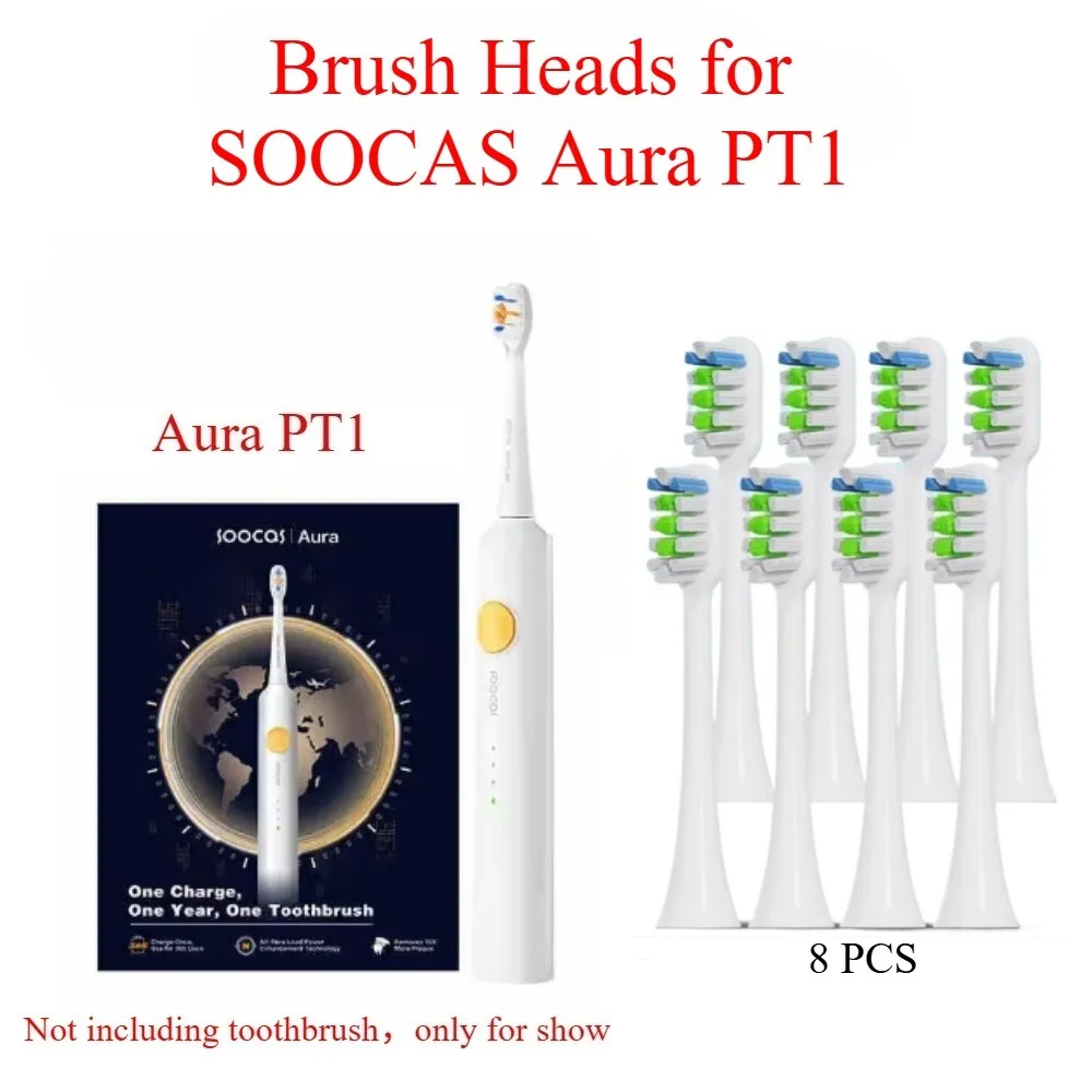 8pcs Replacement Brush Heads for SOOCAS Aura PT1  Soocas PT1 Soft Bristle Electric Toothbrush Dupont Bristle Sealed Packed