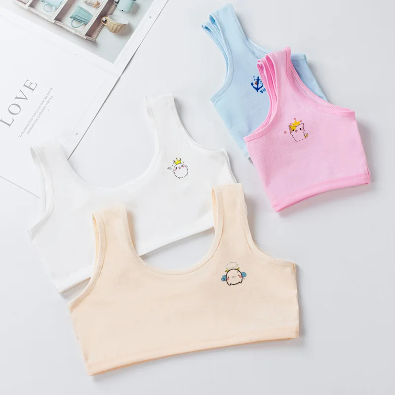 Four Colors Girls Pure Cotton Double Layer Underwear Vest Development Stage School Girls Wide Shoulder Straps Camisoles 8-15T