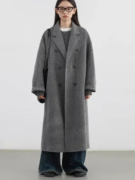 CHIC VEN Women Woolen Coat Double-breasted Basic Loose Casual Retro New Long Double-sided Female Overcoat Autumn Winter 2026 3