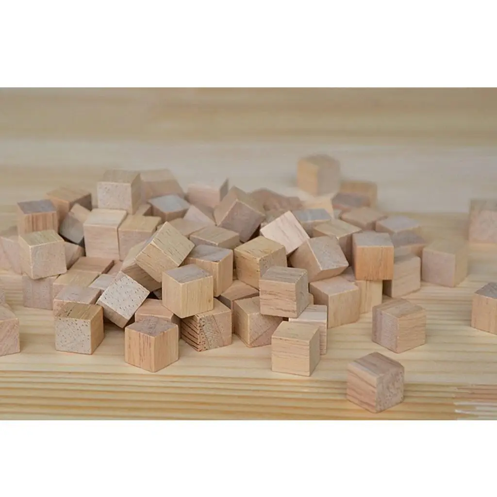 10MM Unfinished Craft Wooden Squares Craft Cubes Squares Blocks Natural Wood Package Of 100pcs