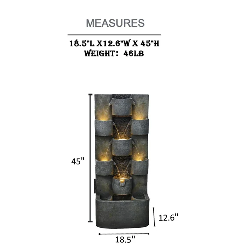 2026 Garden Ornaments Outdoor Indoor Waterfall Floor-Standing Fountains with LED Lights for Yard Patio Backyard and Home Art Dec