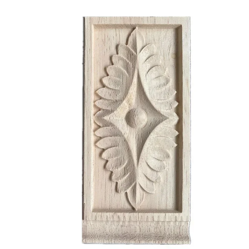 13cm Woodcarving Decal Corner Applique Frame Door Decor Wall Furniture Decorative Figurines Wood Miniature Flower Branch