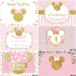 Disney Mickey Minnie Mouse Pink Head Theme Backgrounds Girl Birthday Party Decoration Customized Banner Studio Newborn Backdrops