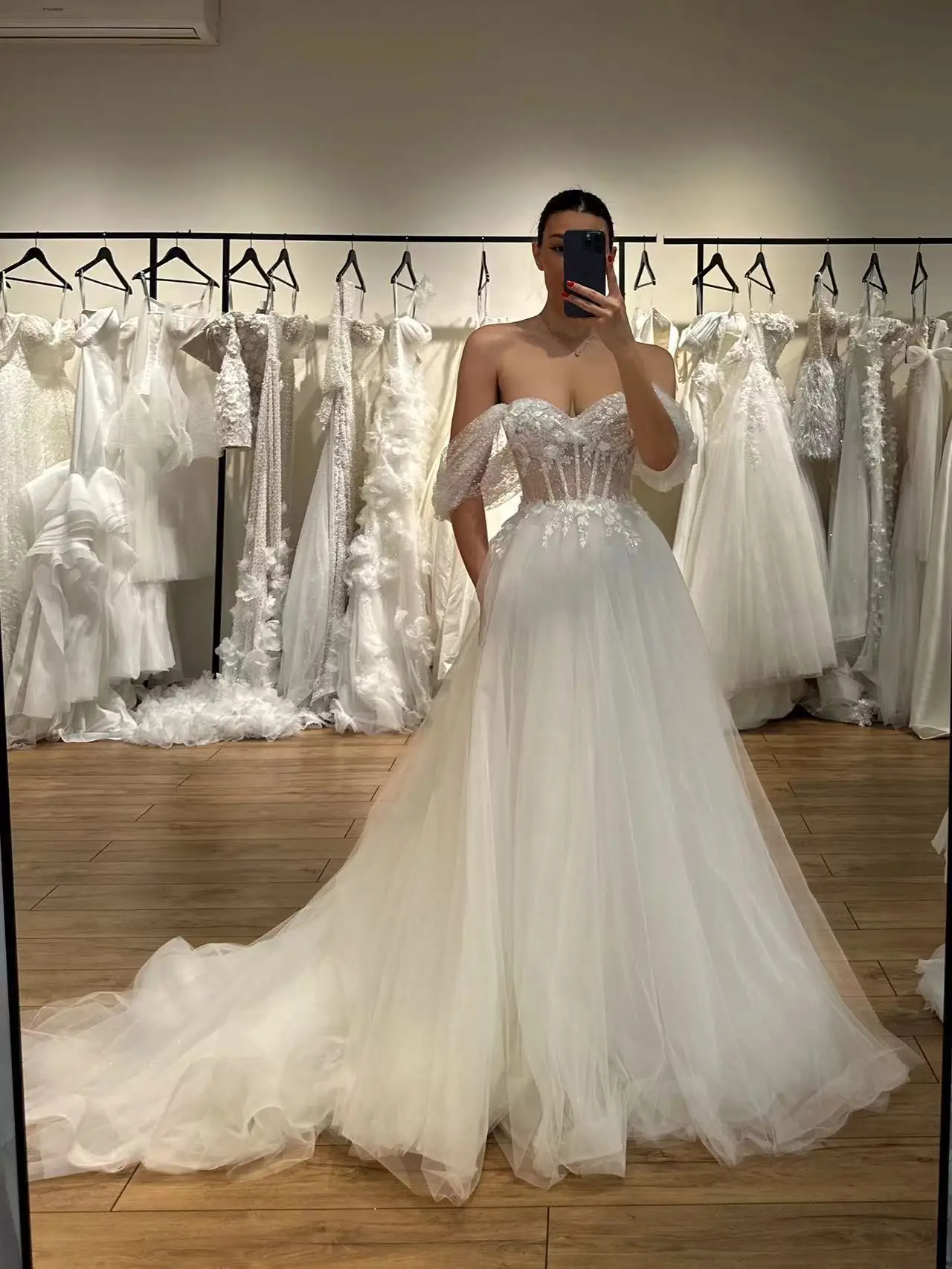 Off the Shoulder Lace Appliques Illusion Corset Wedding Dresses Long for Bride 2027 A Line Flowers Bridal Gowns Customized
