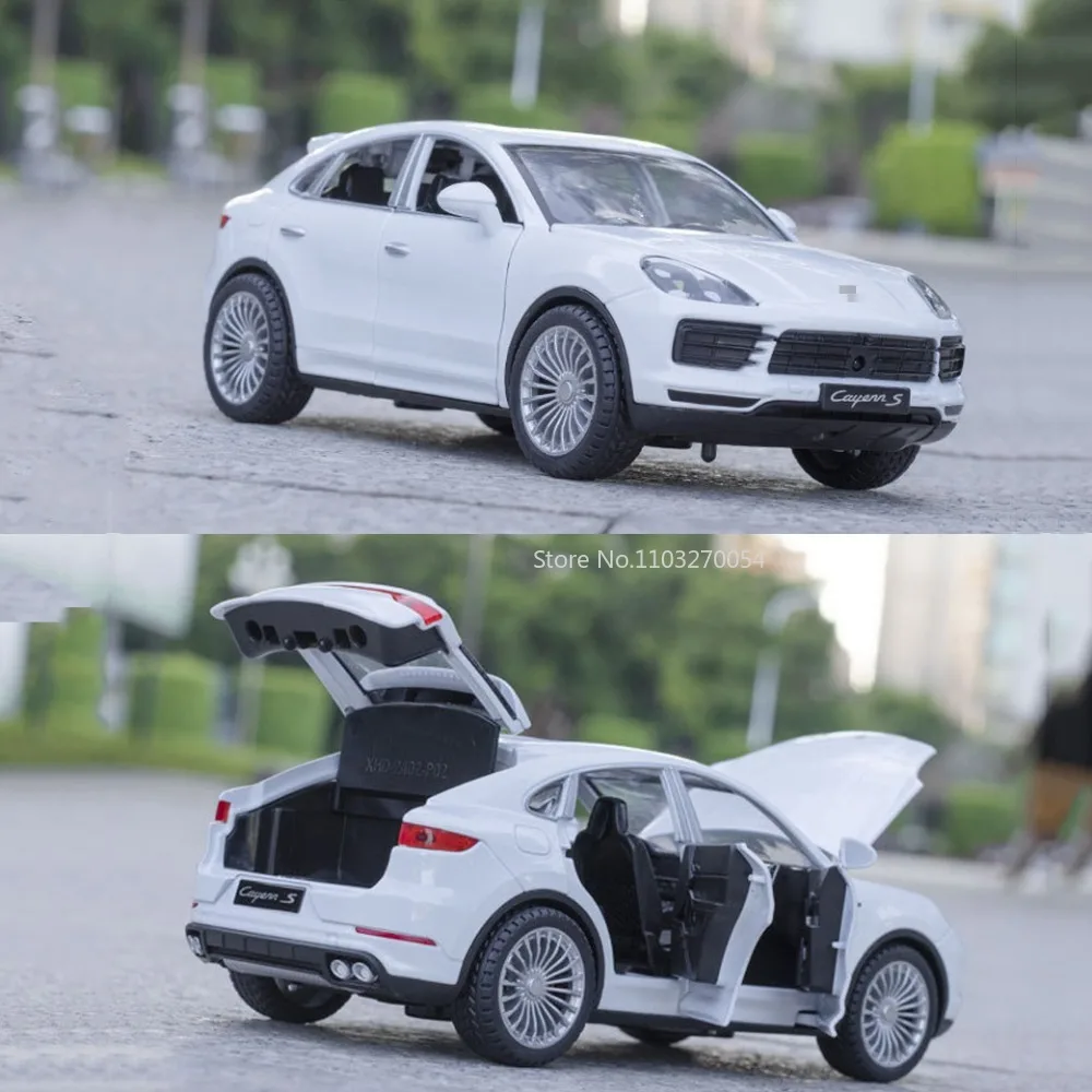 1/24 Cayenne S Car Toy Model Diecast Alloy Sound Light Pull Back 6 Door Opened Rubber Tire High Simulation Vehicles Decoration