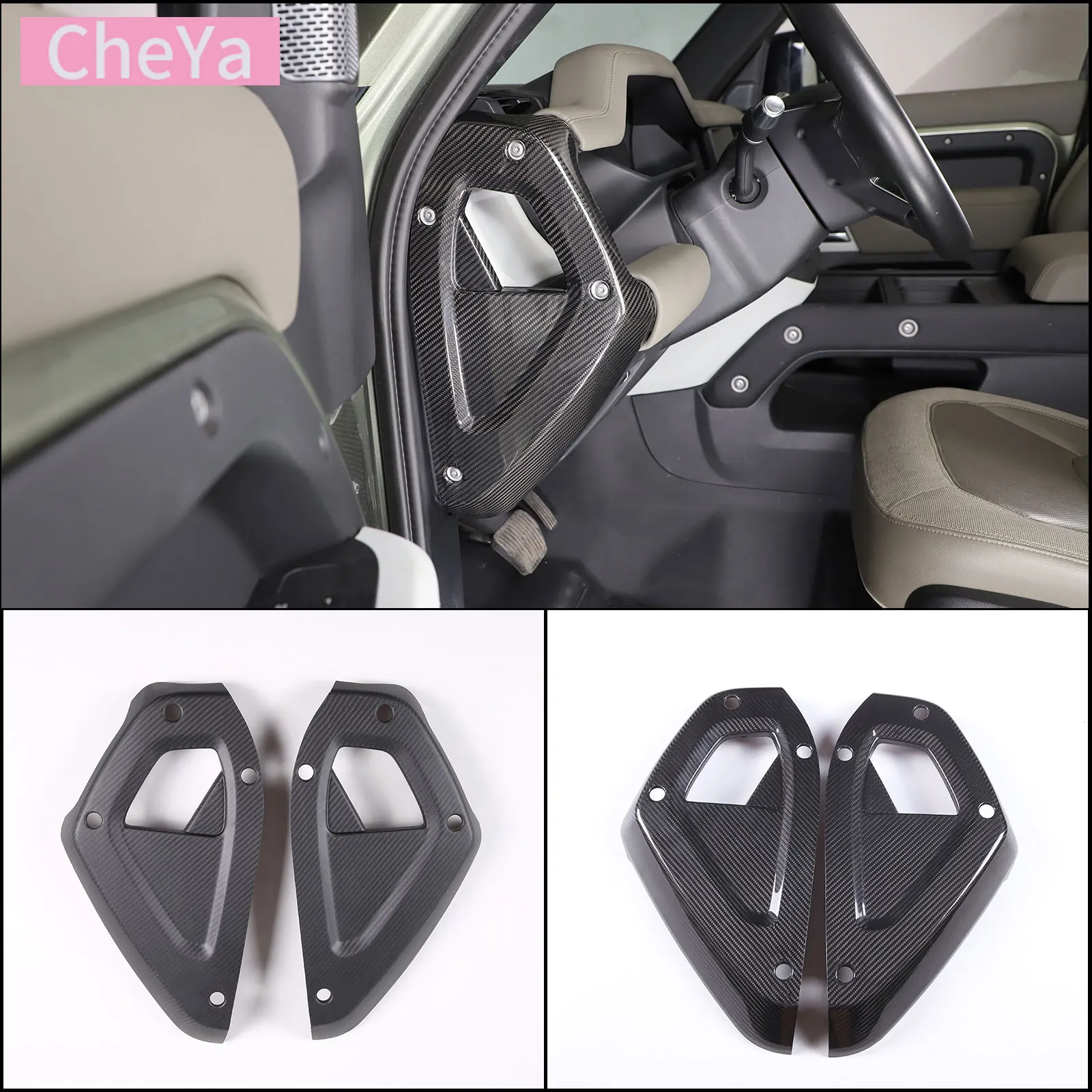 

cheya Real Carbon Fiber Car Dashboard Side Decorative Panel Cover for Land Rover Defender 90 110 2020 + Interior Accessories