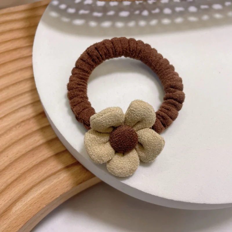 South Korea  New Cream and Coffee-Colored Hand-Woven Wool Flower Side Clip Hair Accessories Cute Girl Headdress hairpin