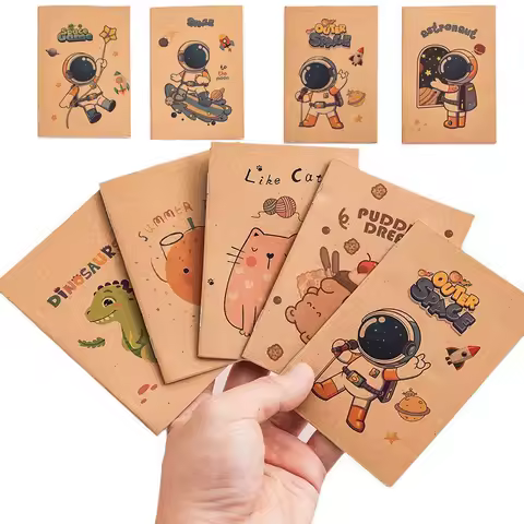 10 Pack Mini Retro Kraft Notebooks 16 Sheets Space Cartoon Fruit Pocket Journals for Students Travelers Cute School Supplies